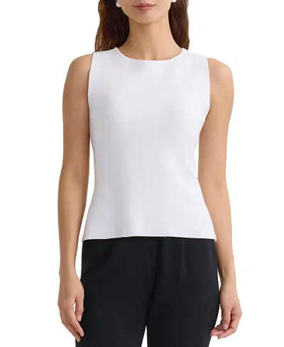 Ming Wang Boat Neck Soft Knit Ribbed Tank In White