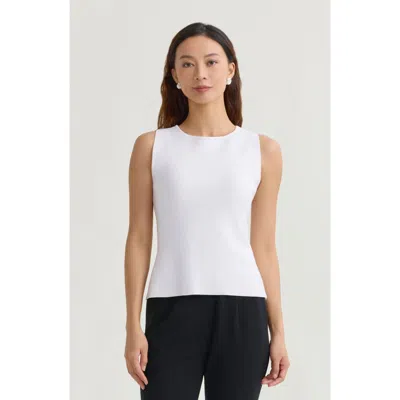 Ming Wang Boat Neck Soft Knit Ribbed Tank In White