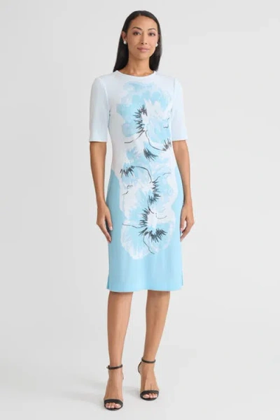 Ming Wang Bold Floral Jacquard Knit Sheath Dress In Multi