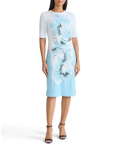 Ming Wang Bold Floral Jacquard Knit Sheath Dress In Multi