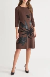 Ming Wang Botanical Appliqué Knit Shift Dress In Animal Print
