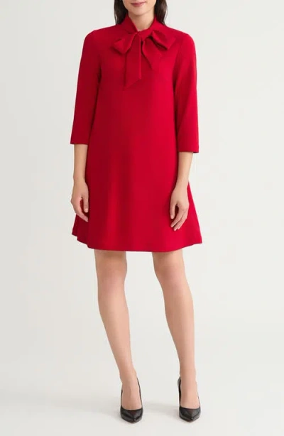 Ming Wang Bow Neck Stretch Deco Crepe Shift Top In Red