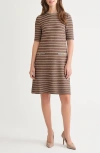 Ming Wang Braid Trim Knit A-line Dress In Brown
