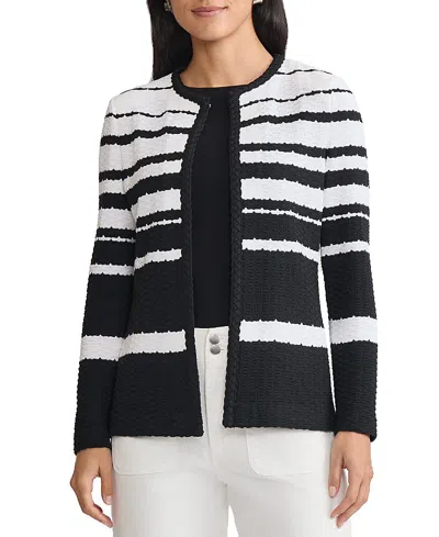 Ming Wang Braided Trim Basket Weave Knit Jacket In Multi