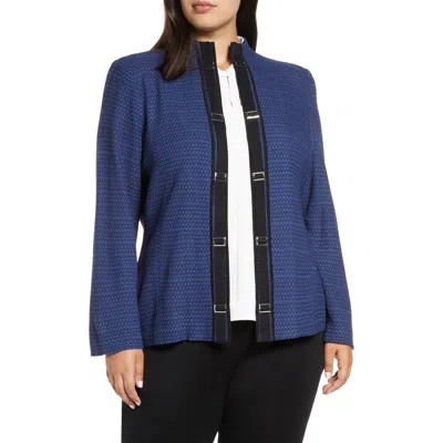 Ming Wang Buckle Trim Jacquard Knit Jacket In Blue