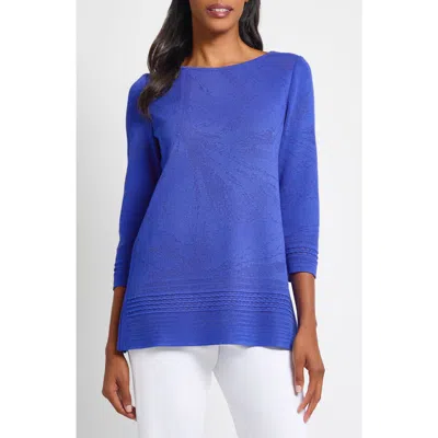Ming Wang Burnout Floral Tunic Top In Sapphire Sea