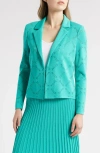 Ming Wang Burnout Knit Jacket In Emerald Awe