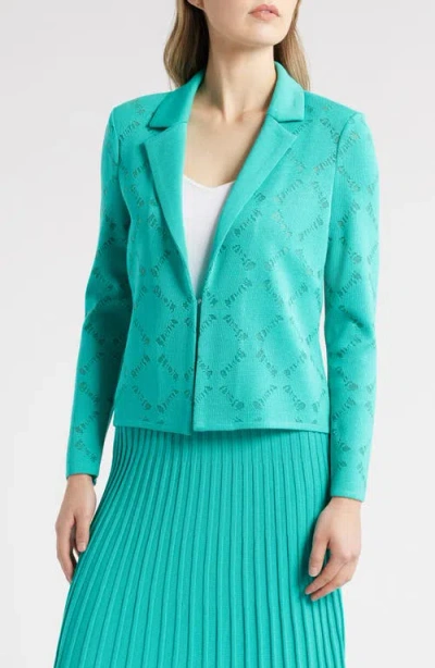 Ming Wang Burnout Knit Jacket In Emerald Awe