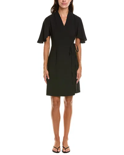 Ming Wang Butterfly Sleeve Crepe De Chine Wrap Dress In 001-black