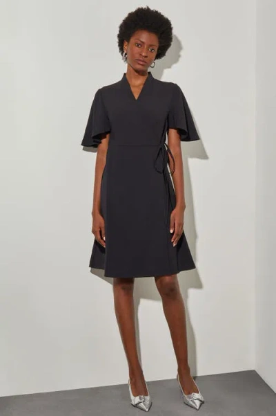Ming Wang Butterfly Sleeve Crepe De Chine Wrap Dress In Black