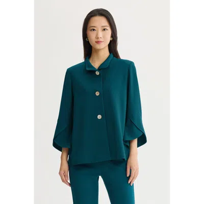 Ming Wang Button Front Bell Sleeve Deco Crepe Jacket In Green