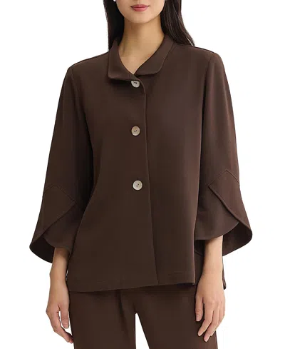 Ming Wang Button Front Bell Sleeve Deco Crepe Jacket In White