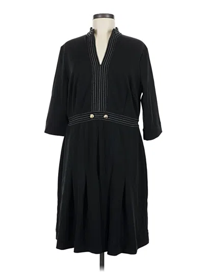 Ming Wang Pleated Deco Crepe A-line Dress In Black