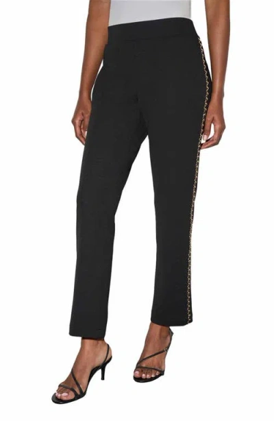 Ming Wang Chain Detail Deco Crepe Tuxedo Pants In Black