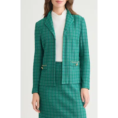 Ming Wang Chain Detail Ottoman Knit Jacket In Everest/ Black/ Ivory