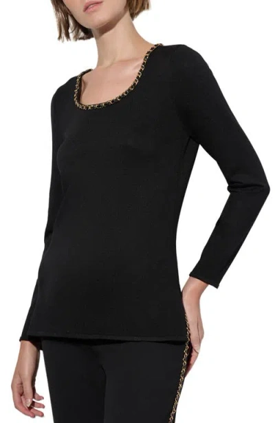 Ming Wang Chain Detail Scoop Neck Sweater In Black