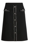 Ming Wang Chain Trim Deco Crepe A-line Skirt In Black