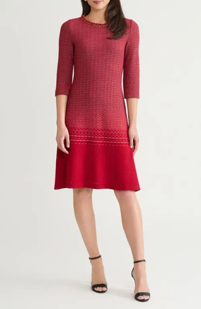 Ming Wang Chain Trim Ombrè Dress In Red