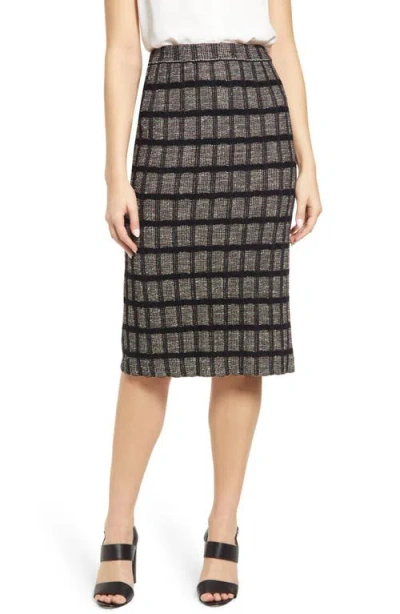 Ming Wang Check Tweed Knit Skirt In Black