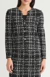 Ming Wang Checkered Jacquard Knit Jacket In Black