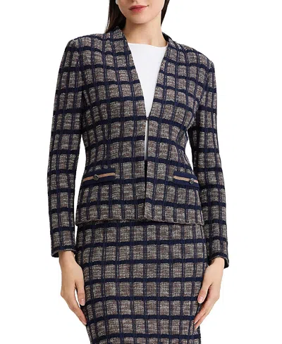 Ming Wang Checkered Knit Jacket In Multi
