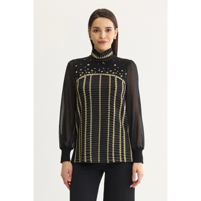 Ming Wang Chiffon Sleeve Lurex Soft Knit Tunic In Black/gold