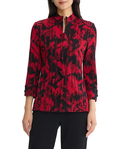 Ming Wang Classic Abstract Flat Knit Jacket In Red