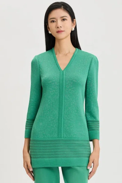 Ming Wang Classic Burnout Medallion Soft Knit Tunic In Green