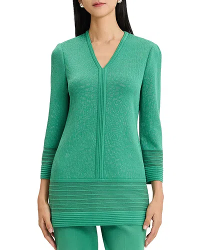 Ming Wang Classic Burnout Medallion Soft Knit Tunic In Green
