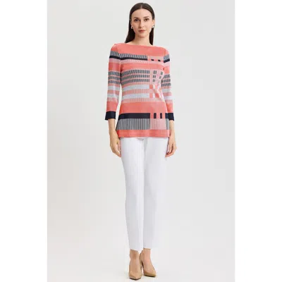 Ming Wang Classic Jacquard Colorblock Soft Knit Tunic In Multi