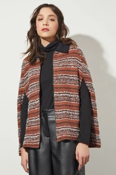Ming Wang Collared Zip Front Cozy Knit Cape In Brown
