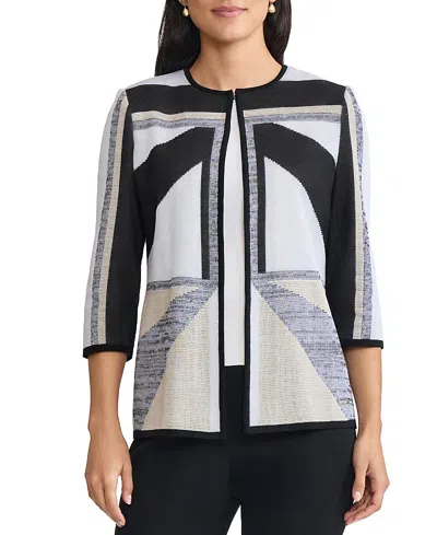 Ming Wang Heritage Colorblock Intarsia Knit Jacket In Gray