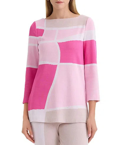 Ming Wang Colorblock Jacquard Soft Knit Tunic In Purple