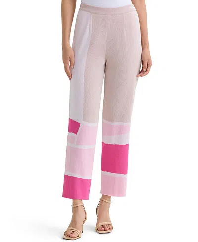 Ming Wang Colorblock Soft Knit Straight Leg Ankle Pants In Pink