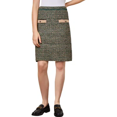 Ming Wang Contrast Detail Tweed Pencil Skirt In Multi