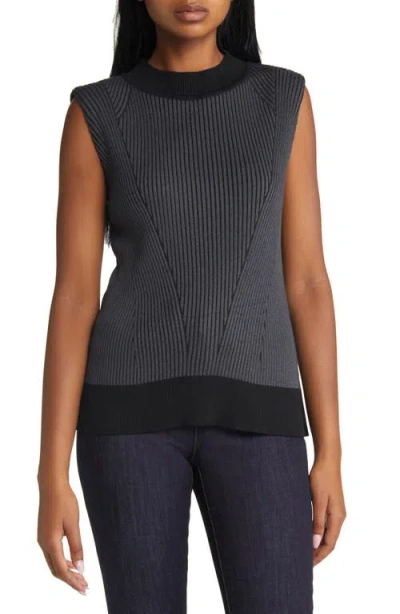 Ming Wang Contrast Rib Sleeveless Sweater In Black