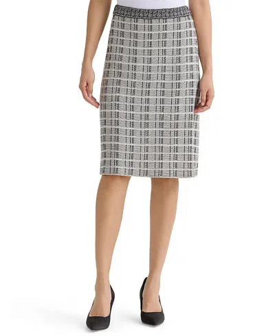 Ming Wang A-line Contrast Stitch Tweed Knit Skirt In Brown