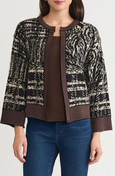 Ming Wang Contrast Trim Cozy Knit Cardigan In Multi