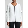 Ming Wang Contrast Trim Crêpe De Chine Top In White