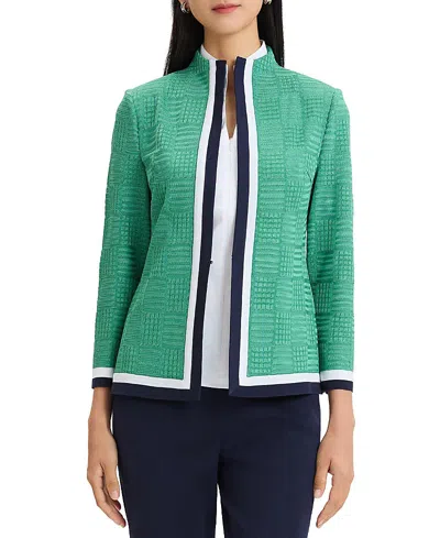 Ming Wang Heritage Contrast Trim Knit Jacket In Green
