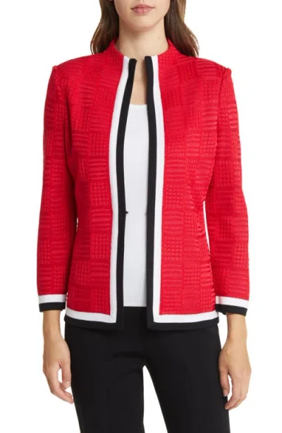Ming Wang Contrast Trim Knit Jacket In Poppy Red/white/black