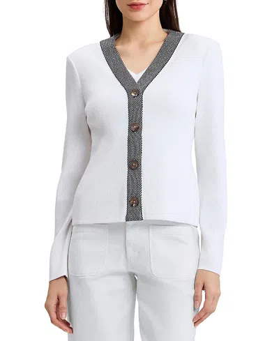 Ming Wang Family Savvy Contrast Trim Soft Knit Cardigan In Multi