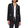 Ming Wang Contrast Trim Textured Knit Blazer In Black/white