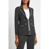 Ming Wang Contrast Trim Textured Knit Blazer In Black