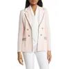 Ming Wang Contrast Trim Textured Knit Blazer In Pink Satin/black/white