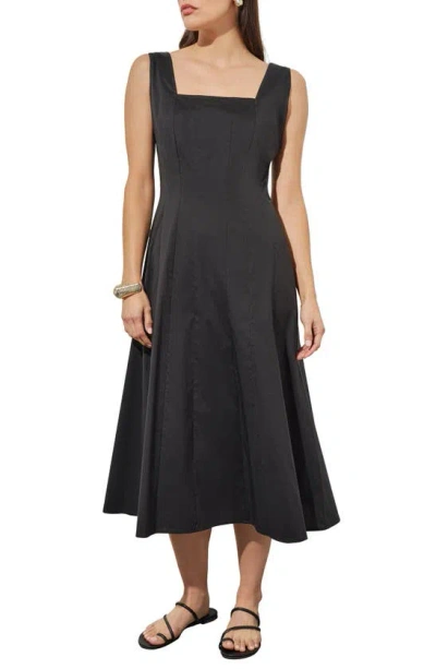 Ming Wang Cotton Blend Fit & Flare Midi Sundress In Black