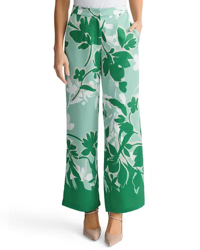 Ming Wang Crepe De Chine Floral Printed Wide-leg Pants In Green