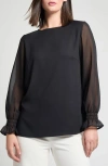 Ming Wang Crêpe De Chine Poet Top In Black