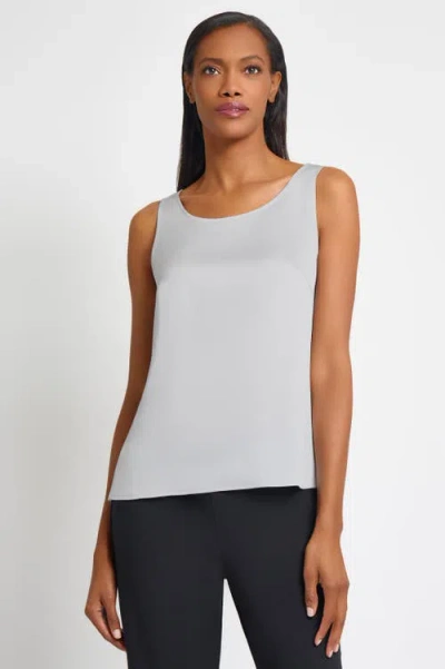 Ming Wang Crepe De Chine Scoop Neck Tank In White