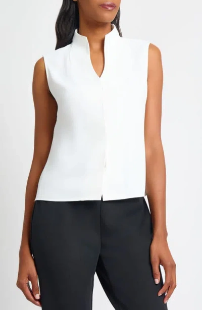 Ming Wang Crêpe De Chine Sleeveless Stand Collar Button-up Shirt